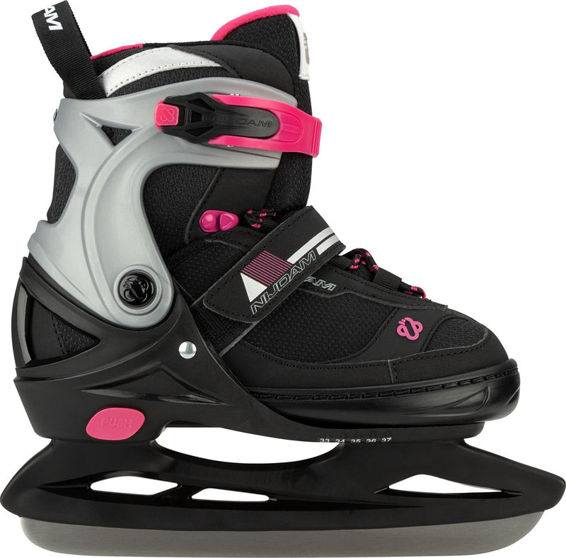 Patines de hockey sobre hielo Nijdam - ajustables - talla 33-37 - negro rosa