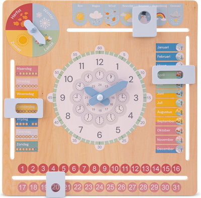 Woet New Classic Toys® orologio calendario in legno - impara a leggere l'ora - orologio didattico - sai che giorno è? Che ore sono? c'è il sole? - giorni, mesi, stagioni meteo - giocattoli educativi - da 3 anni