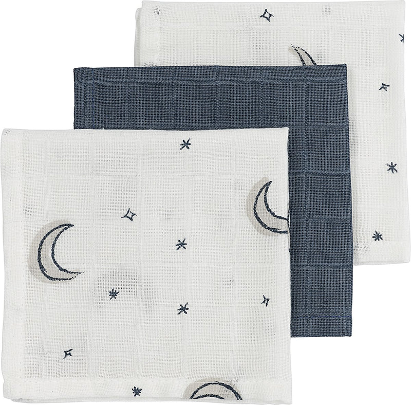 Meyco baby moon monddoekjes - 3-pack - hydrofiel - indigo - 30x30cm