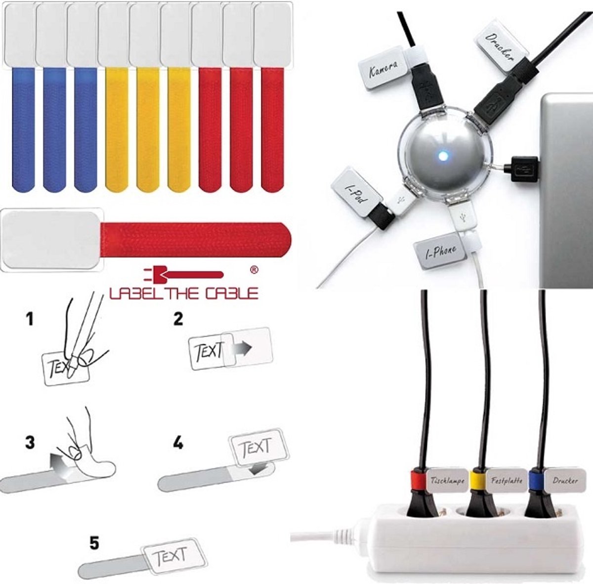 Etiqueta el cable ltc mini - rojo azul amarillo - paquete de 10