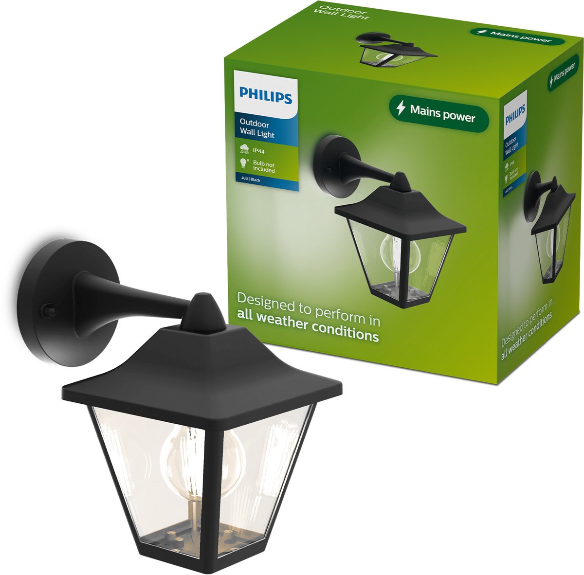 Philips led philips juli wandlamp - buitenverlichting - e27-fitting - weerbestendig: ip44 - zwart - klassiek ontwerp