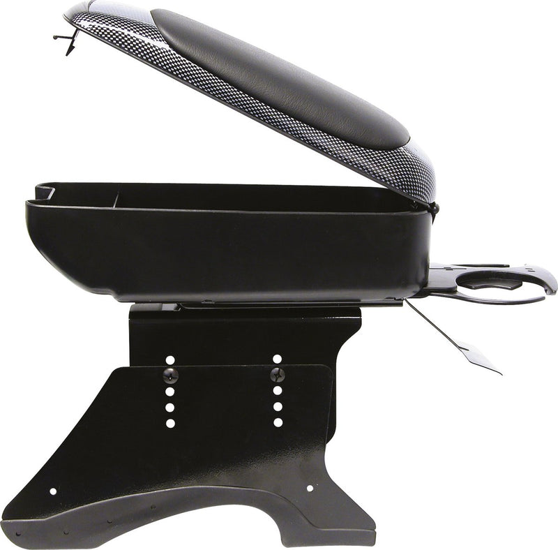 Reposabrazos Carpoint - versión con carbono negro - montaje en la consola central - práctico compartimento de almacenamiento - altura ajustable de 24 a 30 cm - ancho ajustable de 8 a 13 cm - incluido material de montaje