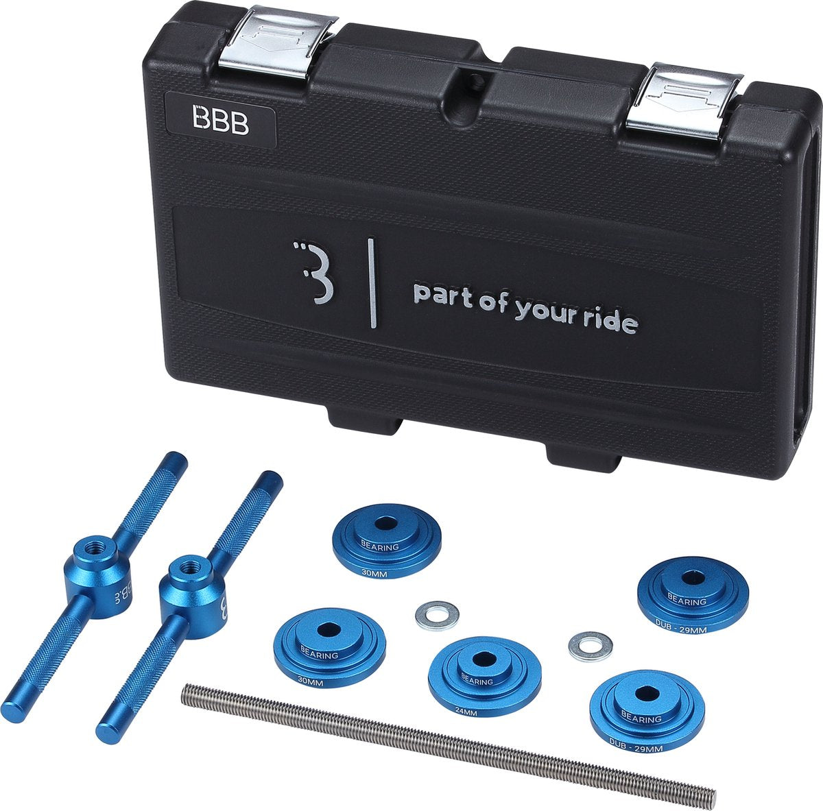 Bbb cycling bearingpress set toolbox – lager pers set fiets – 22 24 29 30mm bracket standaarden – zwart – btl-231
