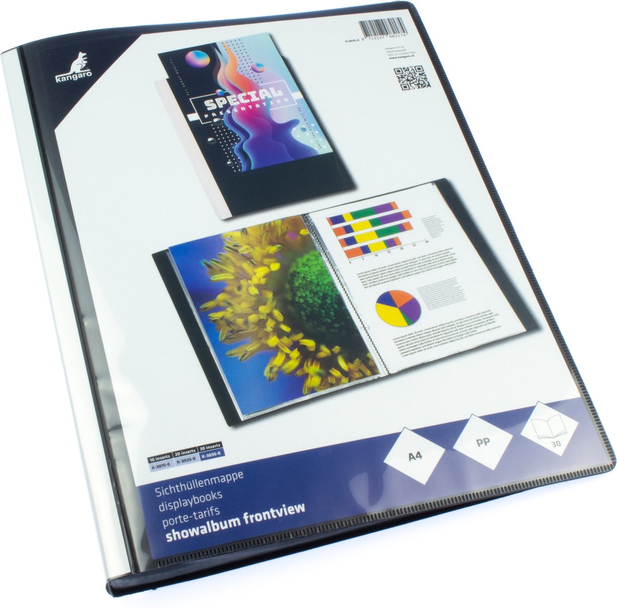 Album Kangaro Show - a4 - pp - 30 tasche - nero - con tasca sul davanti - k-3035-0