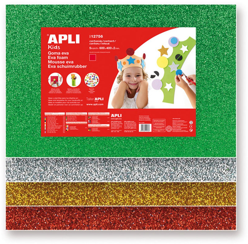 Apli kids láminas de espuma eva 60 x 40 cm brillo metalizado 4 colores - 4 hojas