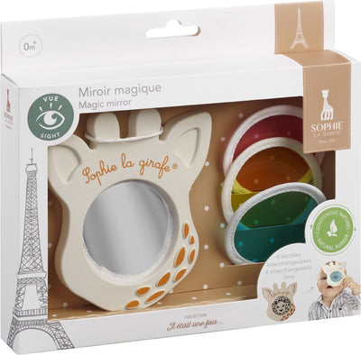 Espejo mágico Sophie la jirafa - Colección 5 sentidos - juguetes para bebés - 5 piezas - desde 0 meses - 11x10x1 cm - ok-biobased - en caja de regalo blanca