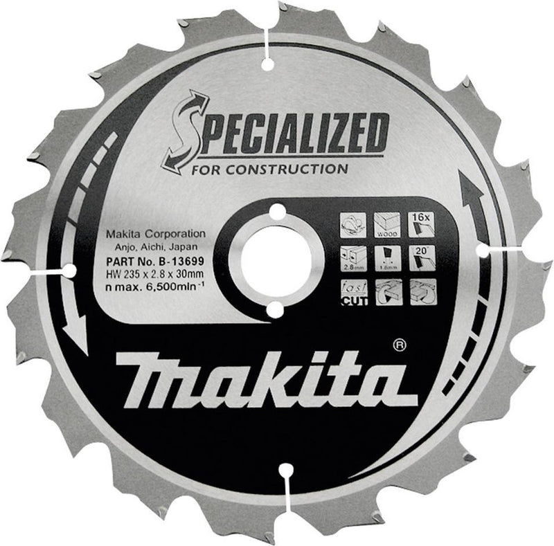 Makita cirkelzaagblad voor hout | specialized | ø 235mm asgat 30mm 16t - b-13699