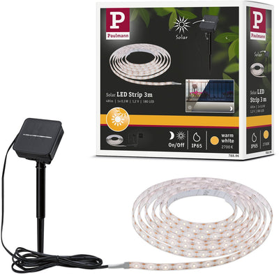 Striscia LED solare Paulmann 3 metri bianco caldo 2700k - ip44 - con sensore crepuscolare - 0,3w - 60 LED m