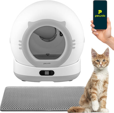 Arenero automático Peluvio Pearl - arenero autolimpiante 72 l - caja fuerte con sensor de peso-movimiento - contenedor de residuos de 7 l - aplicación WiFi - cámara 1080p - apto para gatos de 1 a 10 kg
