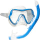 Atlantis samana pro combo - snorkelset - snorkel duikbril - versterkt glas - dry top - luxe bewaartas - volwassenen - transparant blauw