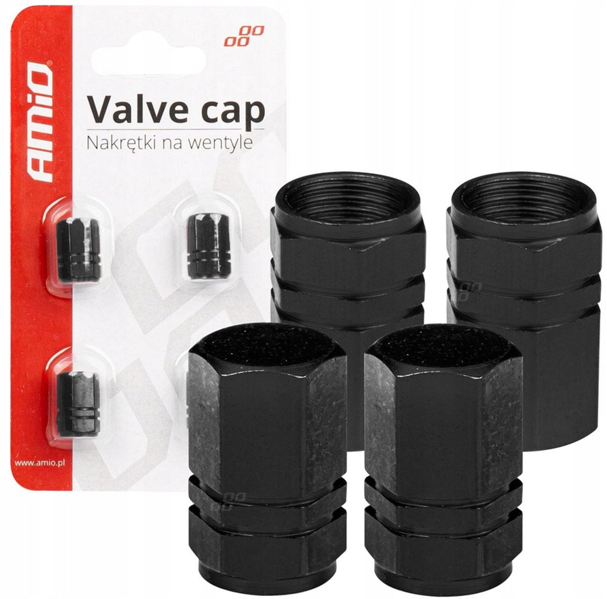 Amio tapones de válvulas universales de aluminio para coches negros (juego)