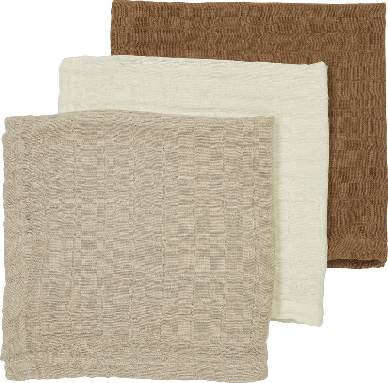 Toallitas faciales Meyco baby uni - paquete de 3 - hidrófilas - caramelo arena blanquecino - 30x30cm