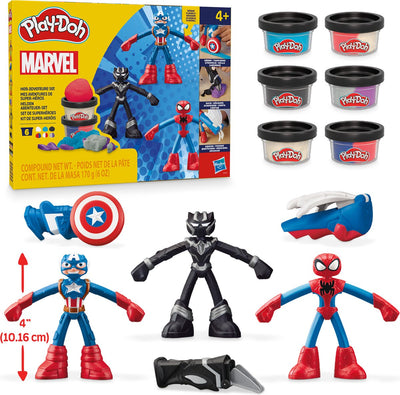 Set da gioco Play-doh Marvel Hero Adventures - argilla da modellare - incluse 3 figure - Spider-Man - Pantera Nera - Capitan America