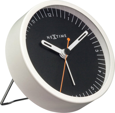Nexttime small – table alarm clock – 9 × 9 × 7.5 cm – metal – white black – silent