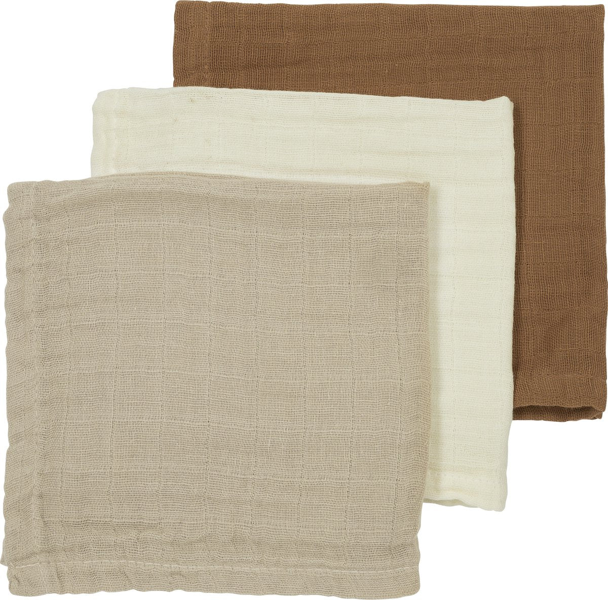 Meyco baby uni monddoekjes - 3-pack - hydrofiel - offwhite sand toffee - 30x30cm