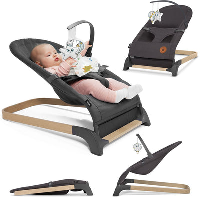 Lionelo June baby rocking chair - up to 9 kg - 3-point safety belts - lightweight - natural rocking motion - ergonomic - removable play arch - flat foldable - soft upholstery - certified - baby swing rocking chair