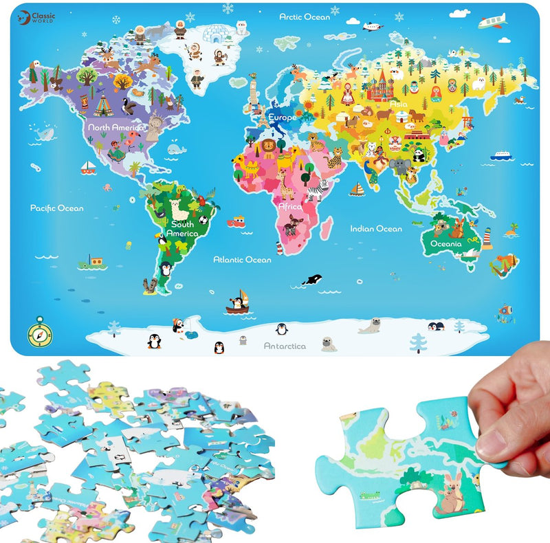 Classic World Wooden Jegin Puzzle Map mappa del mondo, 48 °.