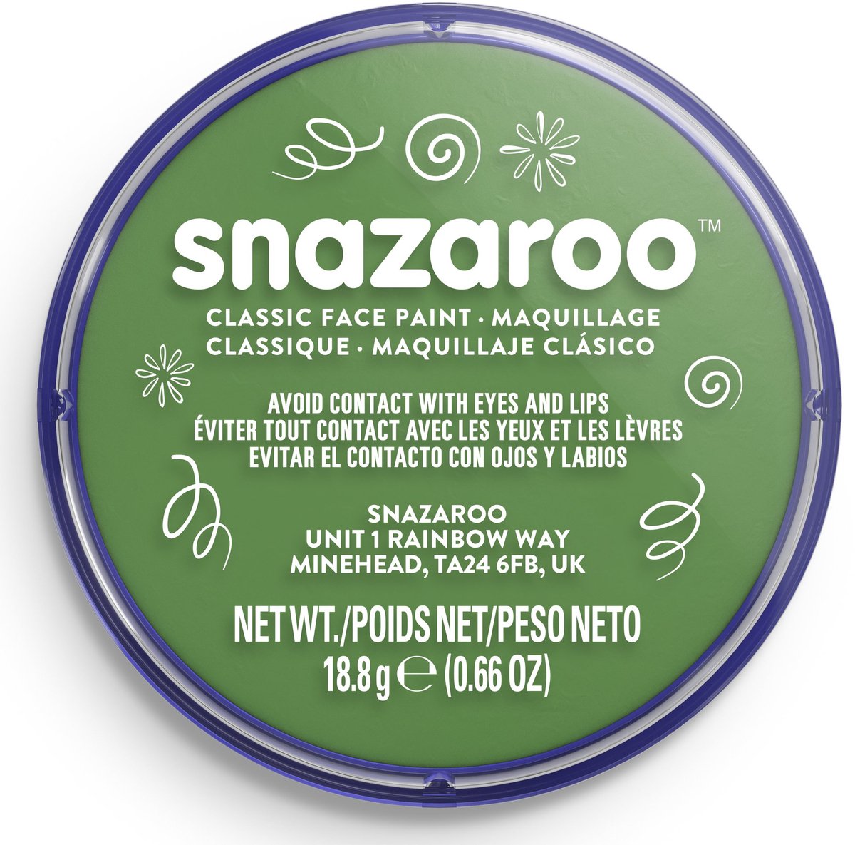 Snazaroo 1118477 - verde erba - pittura per il viso acqua per bambini da 18 ml per bambini e adulti