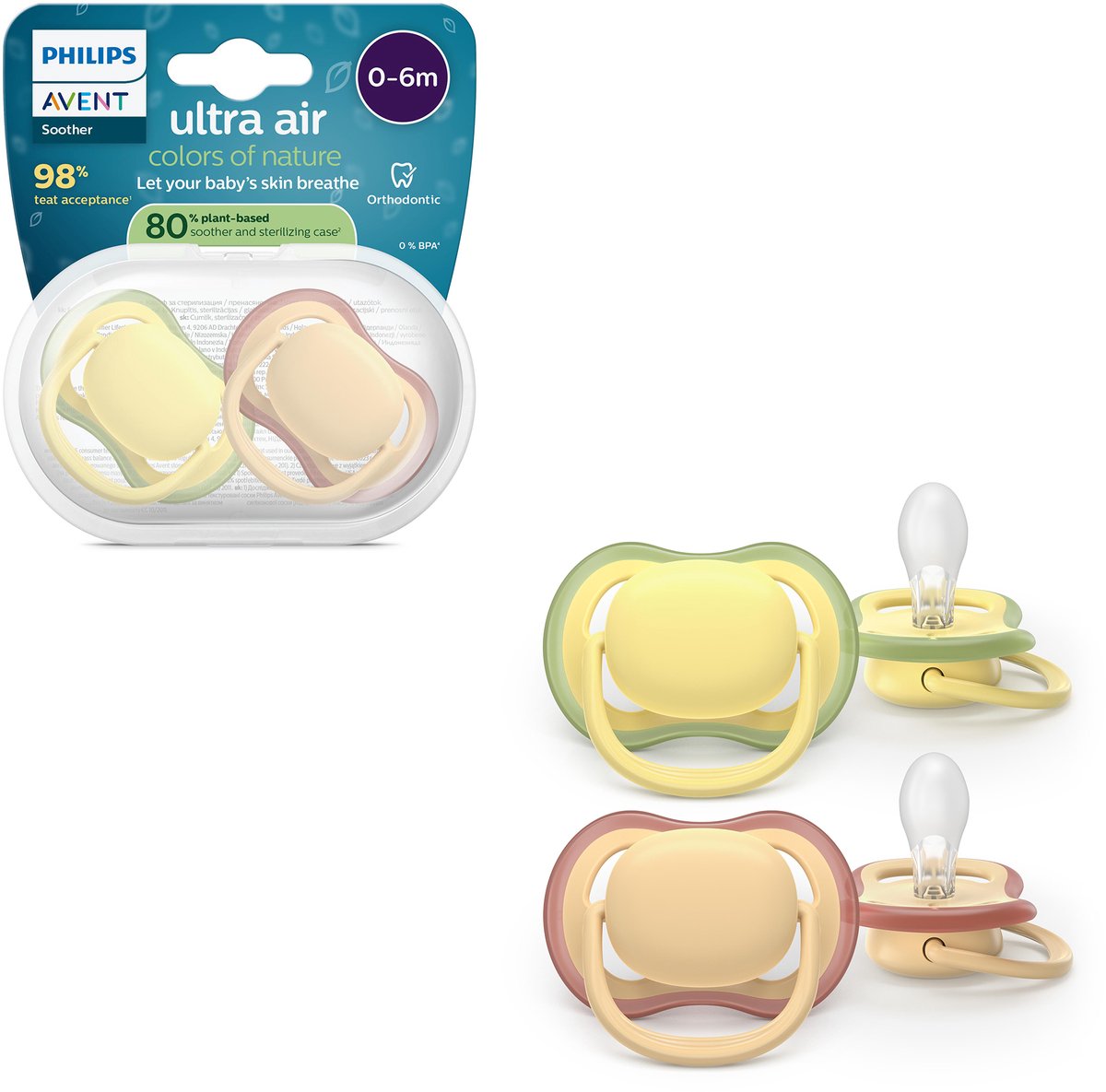 Philips avent ultra air – ciuccio traspirante e leggero (0-6 mesi) – 2 pezzi - scf087 07