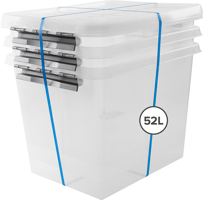 Sunware - contenitore q-line con coperchio - 52 l - set da 3 - grigio trasparente