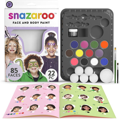 Snazaroo 1172197 set trucco per bambini Ultimate Party Pack - 12 colori vivaci inclusi glitter - set pittura per il viso bambini - set trucco con accessori, lavabile a base d'acqua - per feste, carnevale Halloween