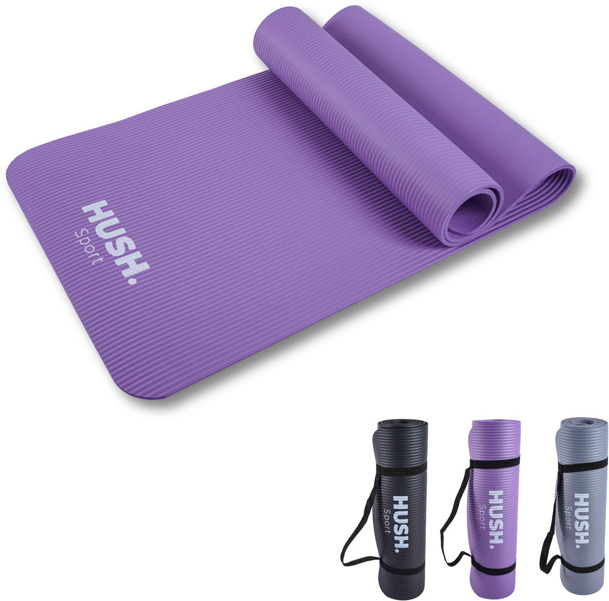 Hush sport - esterilla de yoga 180 x 60 cm - acolchado NBR de 8 mm de espesor - para yoga, pilates fitness - incluye práctica correa de transporte - ligera y enrollable - violeta