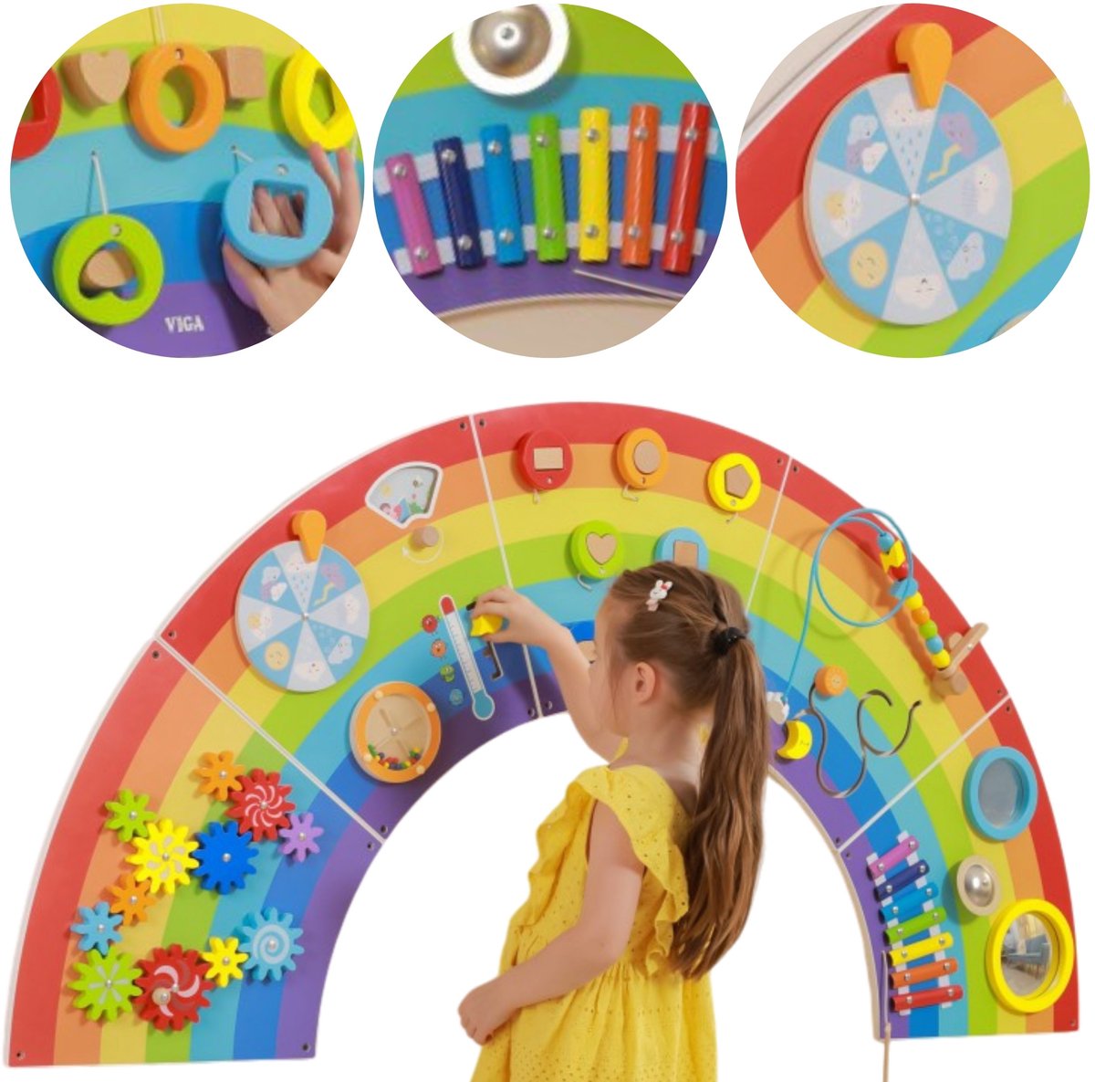 Vigatoys viga giocattoli - legno - tavolo da gioco da parete - arcobaleno - diametro 162 cm