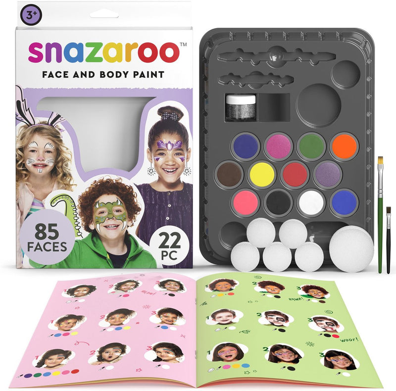 Snazaroo 1172197 kindergrime set ultimate party pack - 12 heldere kleuren inclusief glitter – face paint set kinderen – schminkset met accessoires, waterbasis afwasbaar – voor feest, carnaval halloween