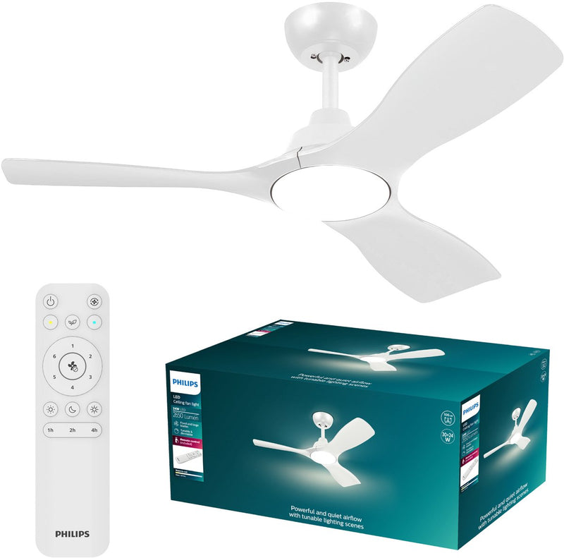 Ventilatore Philips LED Philips Olas con lampada LED - diametro: 106cm - luce bianca regolabile da 3000k a 6500k - dimmerabile fino al 5% - incluso telecomando - 2650 lumen - bianco