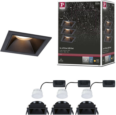 Paulmann LED incasso 3-step-dim cole coin set da 3 ip44 angolare 88x88 mm coin 3x6w 3x470lm 230v dimmerabile 2700k nero
