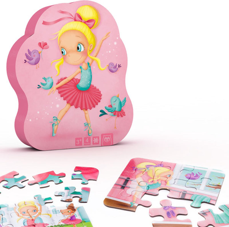 Eurekakids puzzle 4 en 1 bailarina - cuatro puzzles infantiles en un elegante embalaje - 6, 9, 12 y 16 piezas