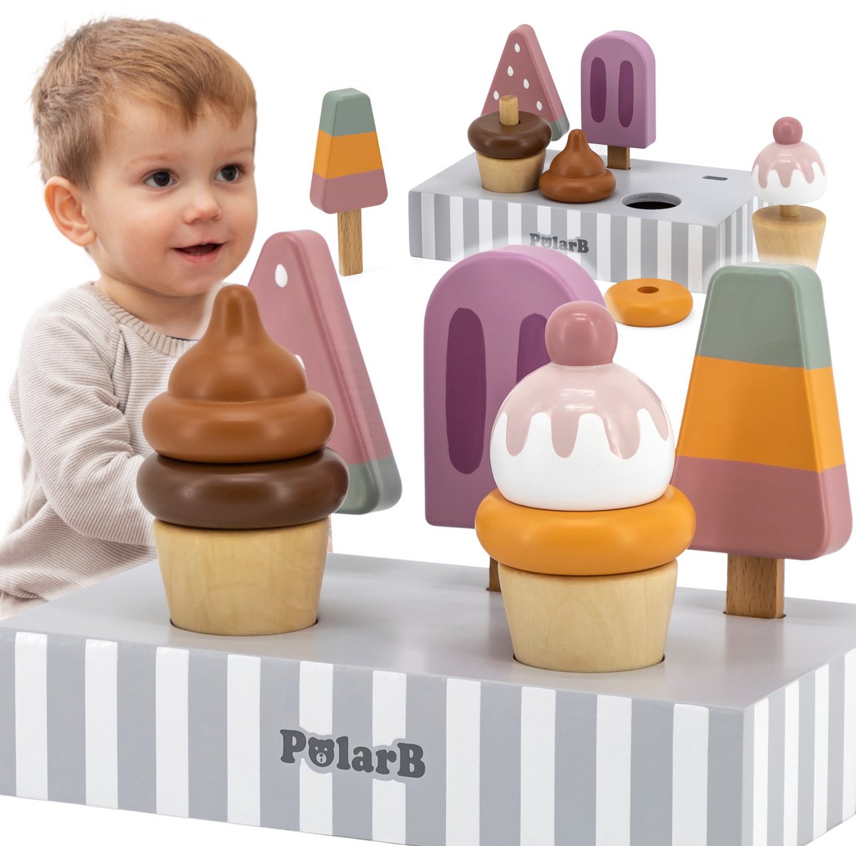 Polarb - helados de madera - 5 piezas - juguetes de madera a partir de 18 meses