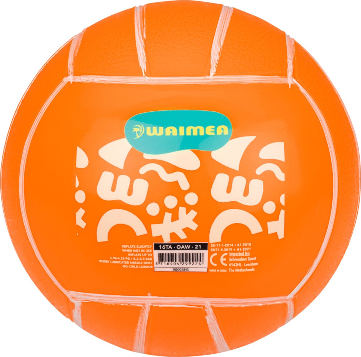 Pelota de playa Waimea PVC - 21 cm - naranja flúor - 21
