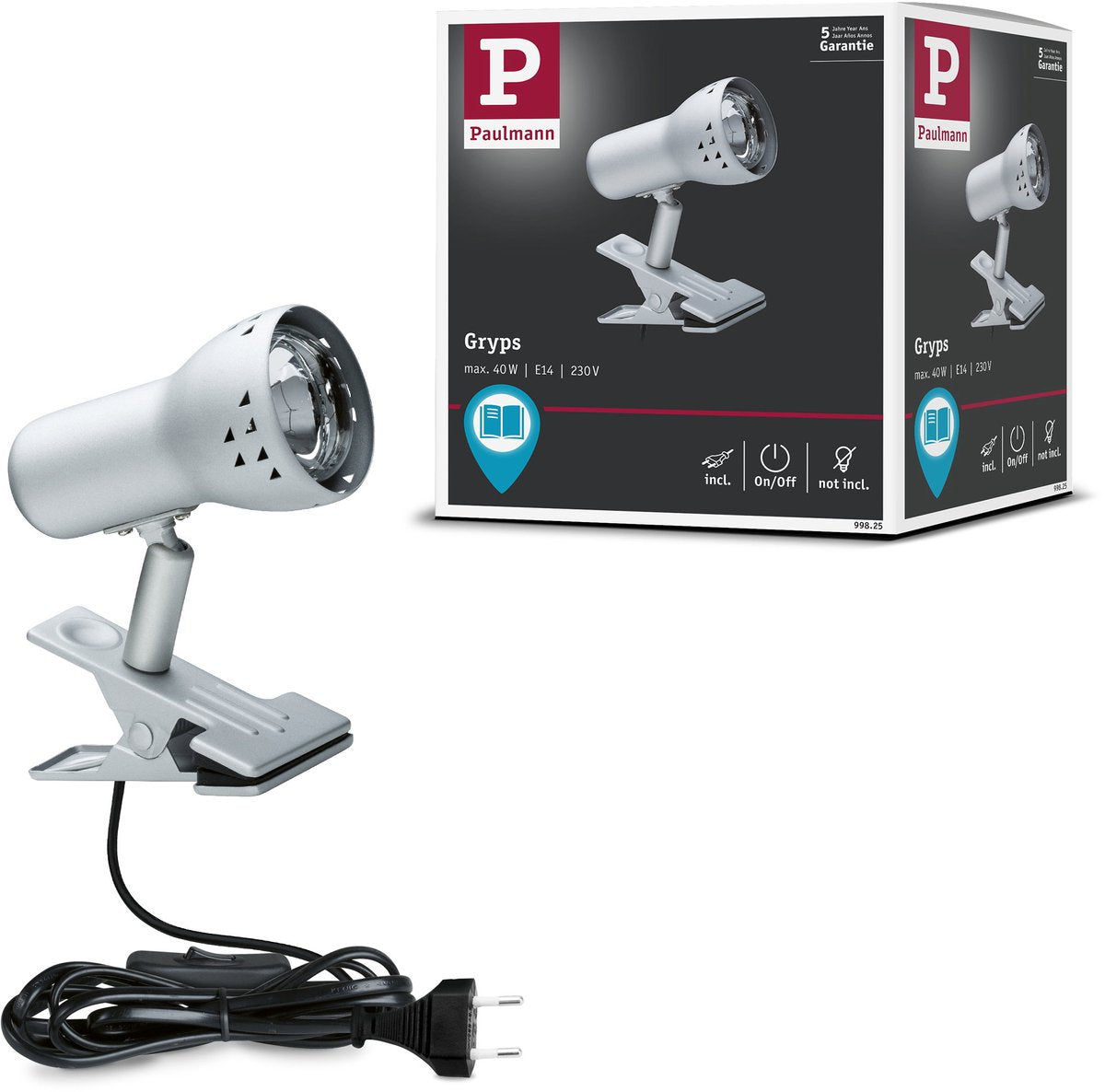 Paulmann morsetto spot presa acciaio spazzolato 230v e14