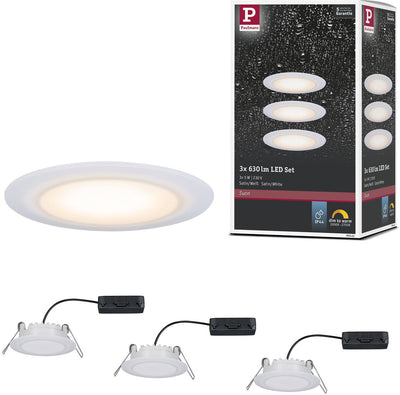 Paulmann premium LED lampada da incasso dimmerabile suon set base ip44 rotondo 90 mm 3x5w 3x450lm 230v dimmerabile dimmerabile caldo satinato, bianco