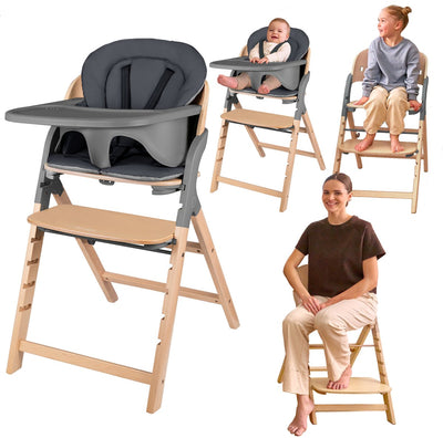 Lionelo Megan - seggiolone in legno seggiolone da pranzo - sedia di crescita 3in1: da 6 mesi a 110 kg - regolabile: sedile poggiapiedi tavolo - cintura a 5 punti - vassoio con inserto in silicone - cuscino lavabile - piedini antiscivolo - seggiolone