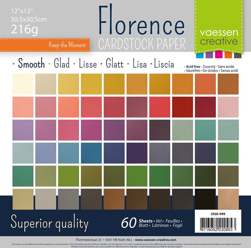 Florence cardstock - assortiment - 305x305mm - gladde textuur - 216g - 60 vellen