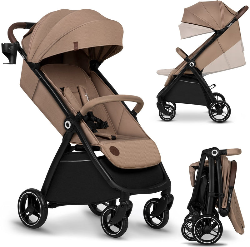 Lionelo ingrid buggy - kinderwagen tot 22 kg - auto-folding systeem - 360° eva wielen - xxl luifel met upf50+ - verstelbare rugleuning en voetsteun - panoramisch ventilatiepaneel - bekerhouder en mand