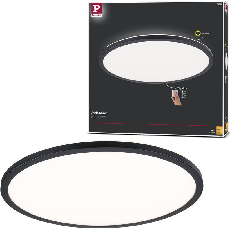 Panel LED Paulmann 3-step-dim atria brillo retroiluminación redondo 420 mm 22w 2300lm 3000k negro regulable