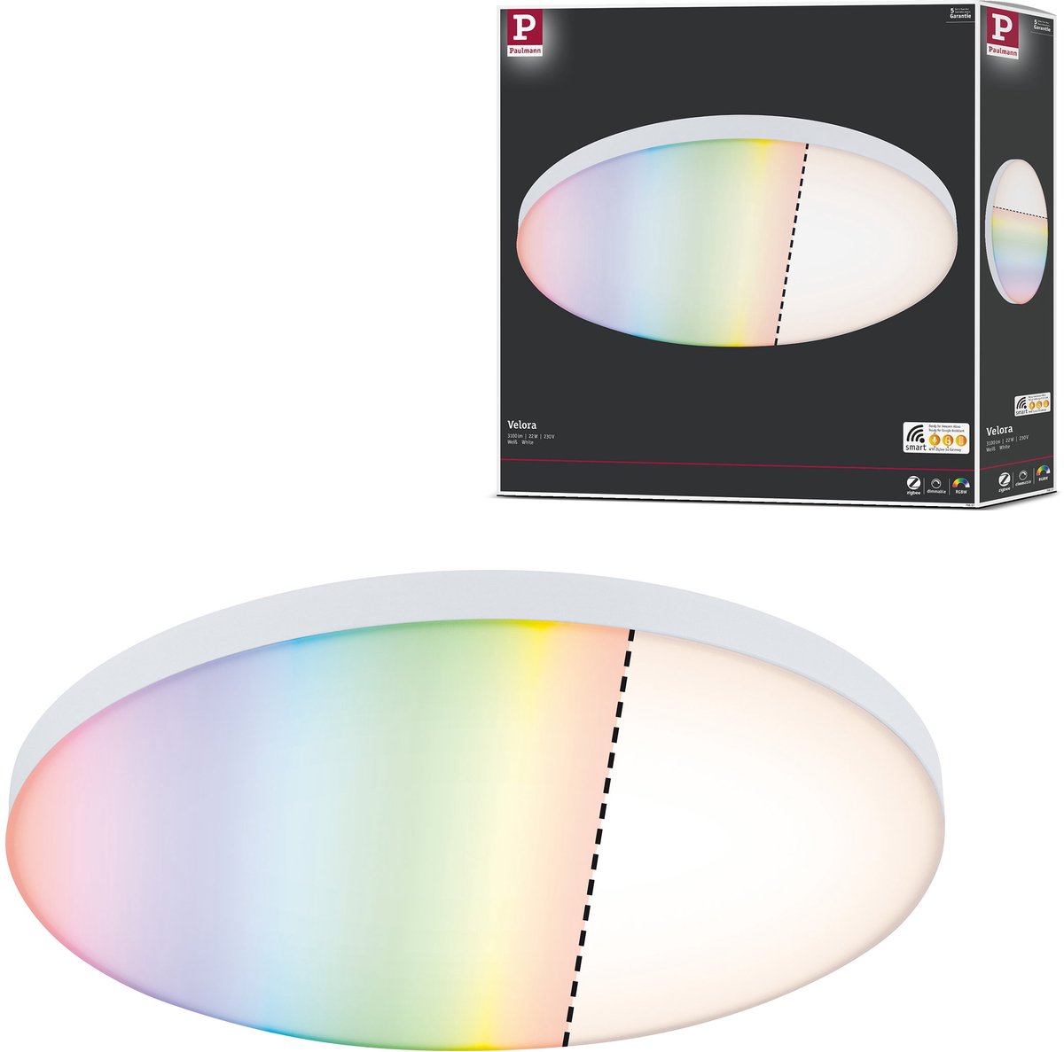 Paulmann led-paneel smart home zigbee 3.0 velora rond 400mm 22w 2000lm rgbw+ wit dimbaar