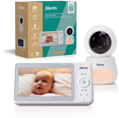 Baby monitor Alecto con telecamera - collezione pro - telecamera HD - ampio schermo da 5 pollici - telecomando - espandibile a 4 telecamere - luce notturna - DVM2050 - bianco