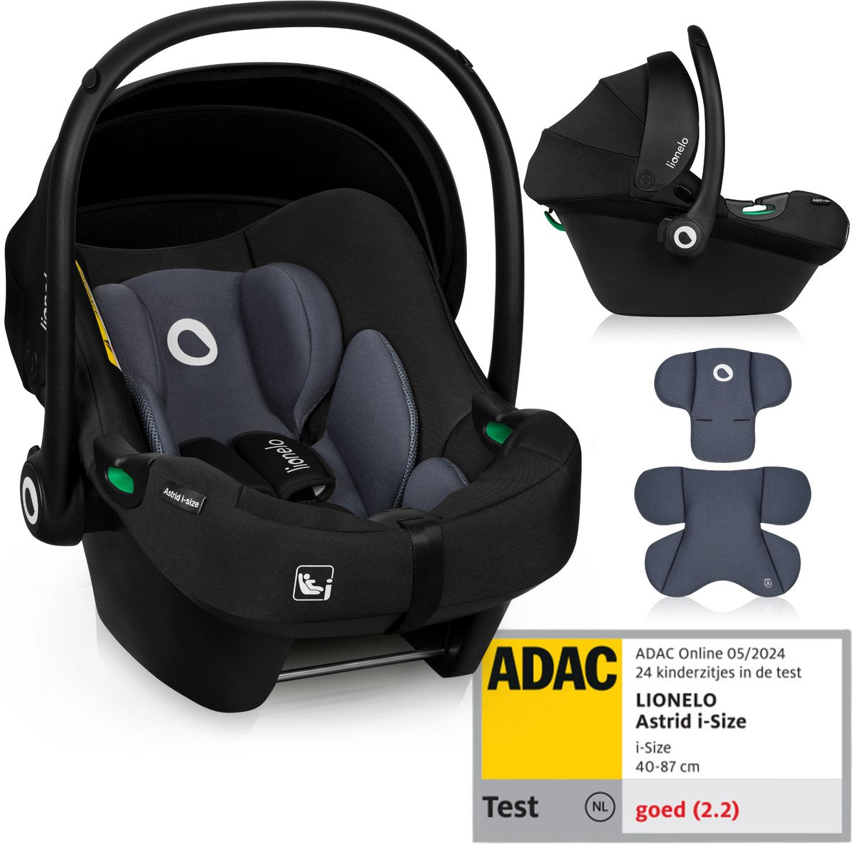 Lionelo Astrid i-size car seat – adac 5-star – 40-87 cm – rwf – memory foam – adjustable headrest (7 cm) – holmbergs belts – compatible with isofix-base stroller – i-size standard – light safe