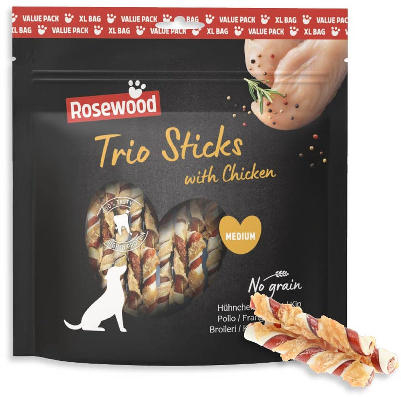 Tris stick in palissandro snack per cani pollo medio - bastoncini da masticare resistenti in pelle bovina - confezione risparmio 450 g - senza cereali - senza additivi artificiali