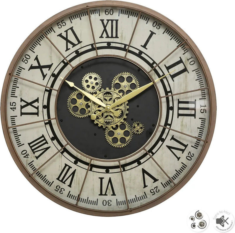 Atmosphera wandklok muur klok stella mare - vintage metal - dia 57 cm - metaal glas - lichtbruin - luxe klokken