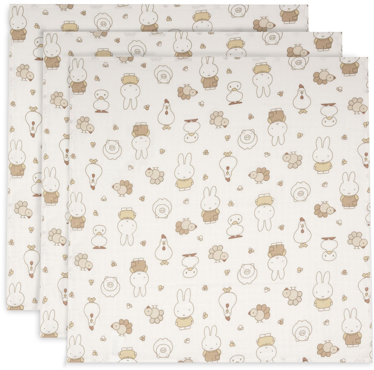 Jollein hydrofiele doek small - 70x70cm - miffy family farm - 3 stuks
