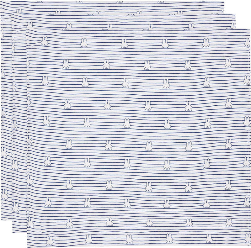 Panno idrofilo Jollein x Miffy piccolo - 70x70 cm - strisce miffy - blu navy - 3 pezzi