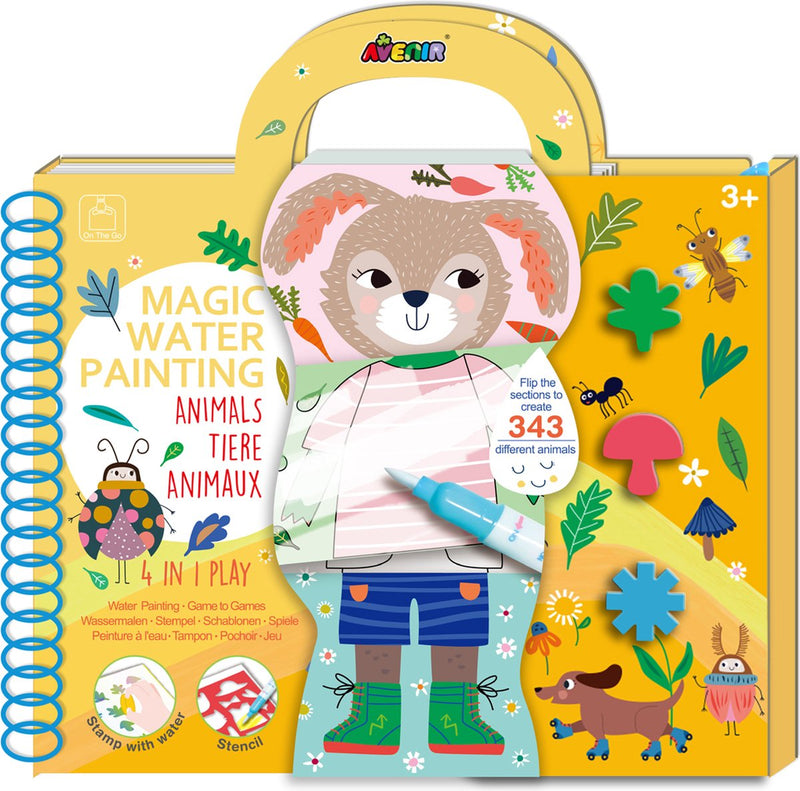 Pittura ad acqua magica Avenir: libro animali della foresta, 8 pagine riutilizzabili con gioco 4 in 1, 3+