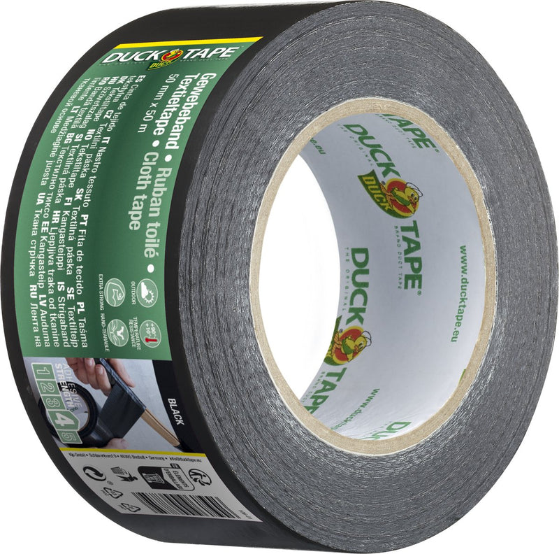 Ducktape original - nastro tessile premium - nero 50 mm x 5 m - resistente alle intemperie, impermeabile e strappabile a mano - universalmente applicabile per riparazioni, sigillature e protezione a lungo termine di pietra, metallo e legno