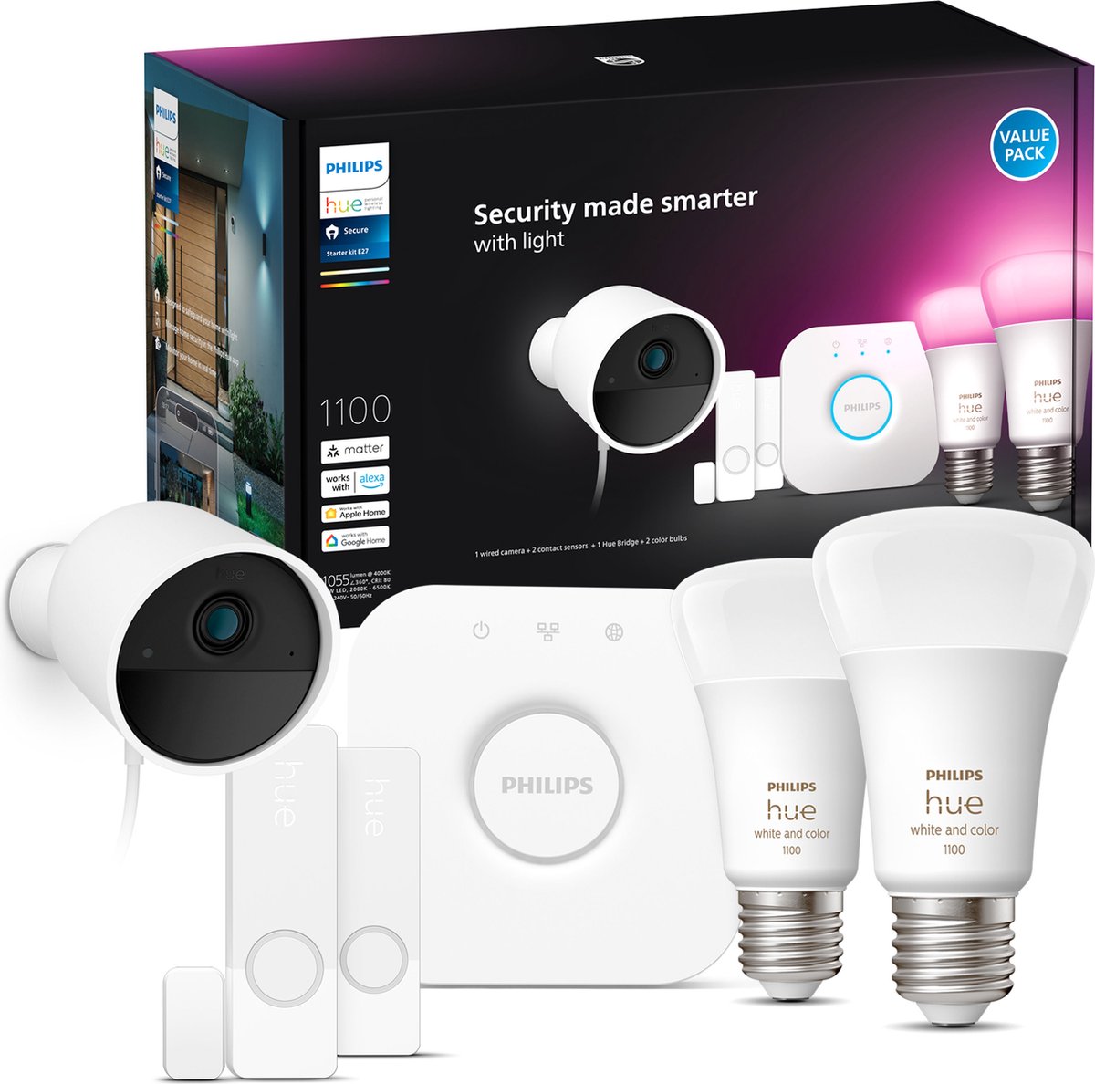 Philips hue secure starterkit - wit en gekleurd licht - e27