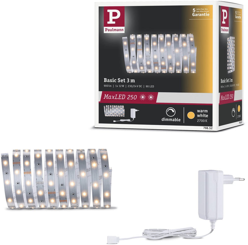 Paulmann maxled 250 striscia led set base 3m 2700k 3m 12w 300lm m 30 led m 2700k 24va